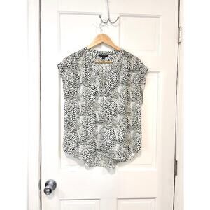Banana Republic Chiffon Blouse Womens Sz M Leopard Print Semi Sheer Short Sleeve
